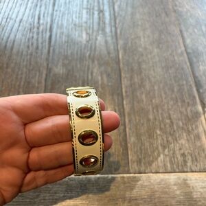 Coach Signature Pegged Gold and White Bangle Bracelet